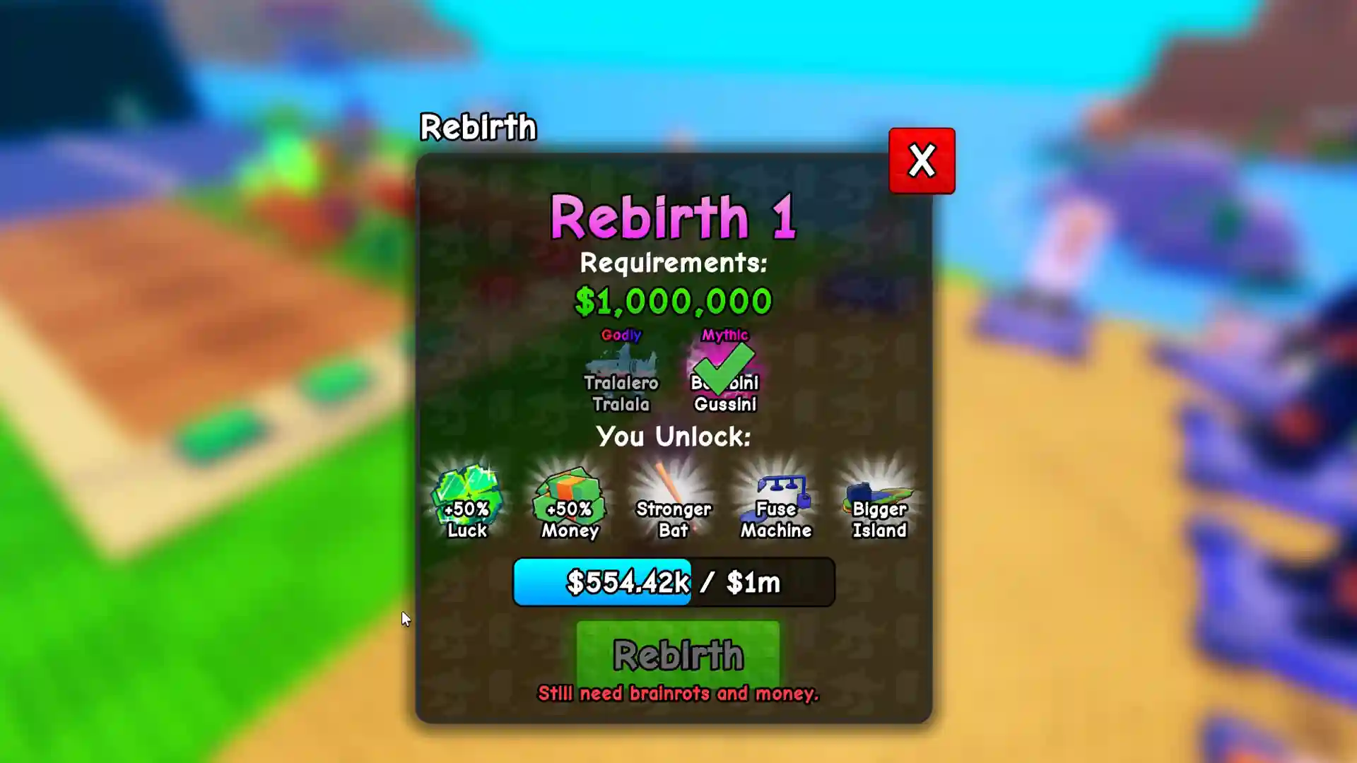 rebirth 1 requirements in plants vs brainrots