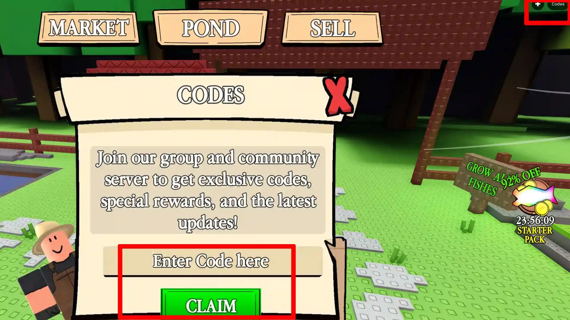 redeem own a fish pond codes roblox