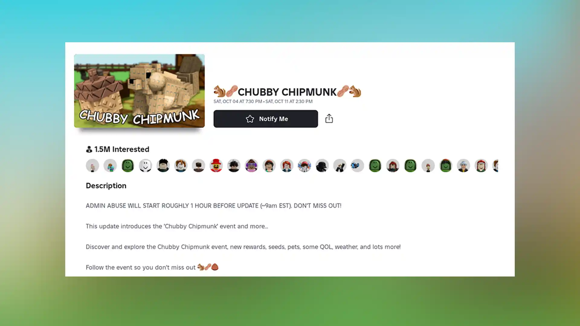 notify event chubby chipmunk