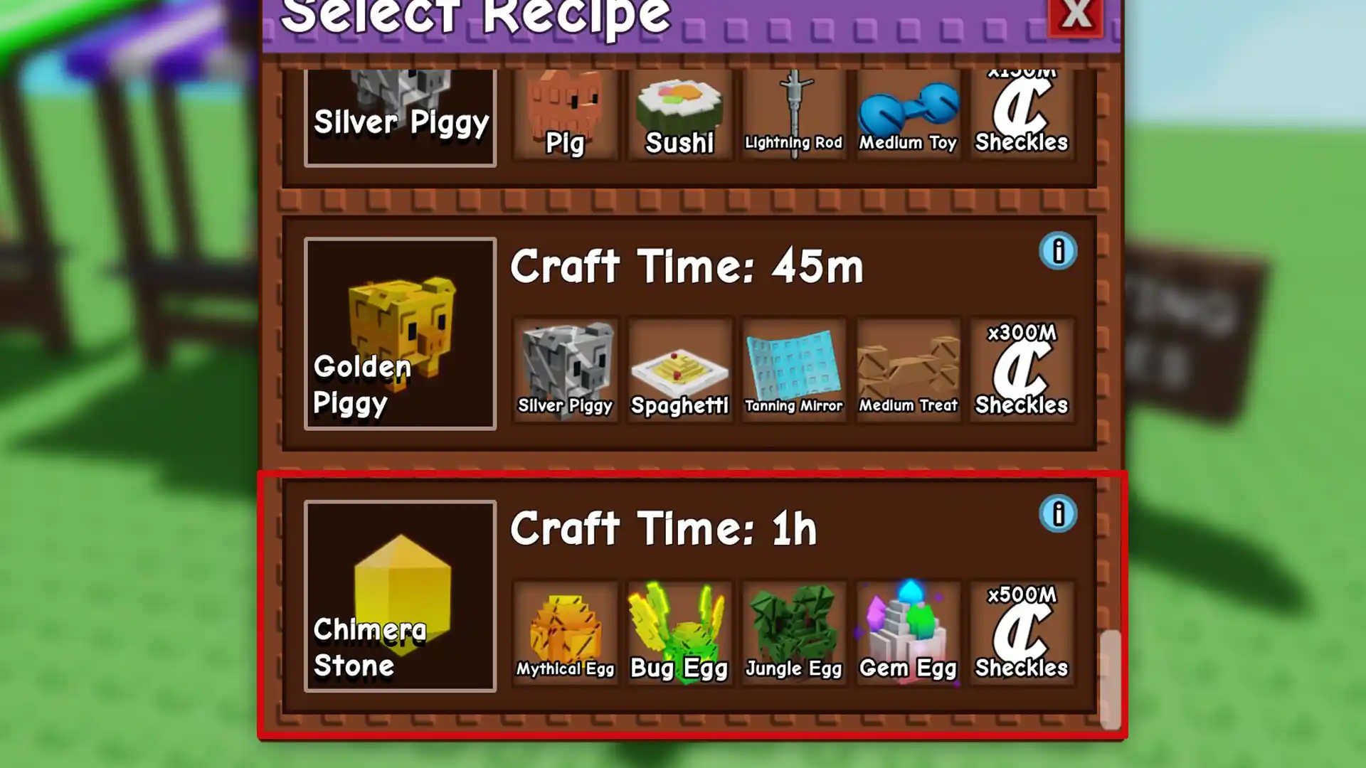chimera stone crafting recipe gag
