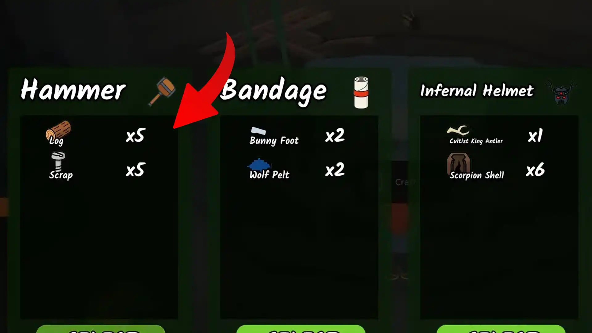 hammer 99 nights crafting materials items