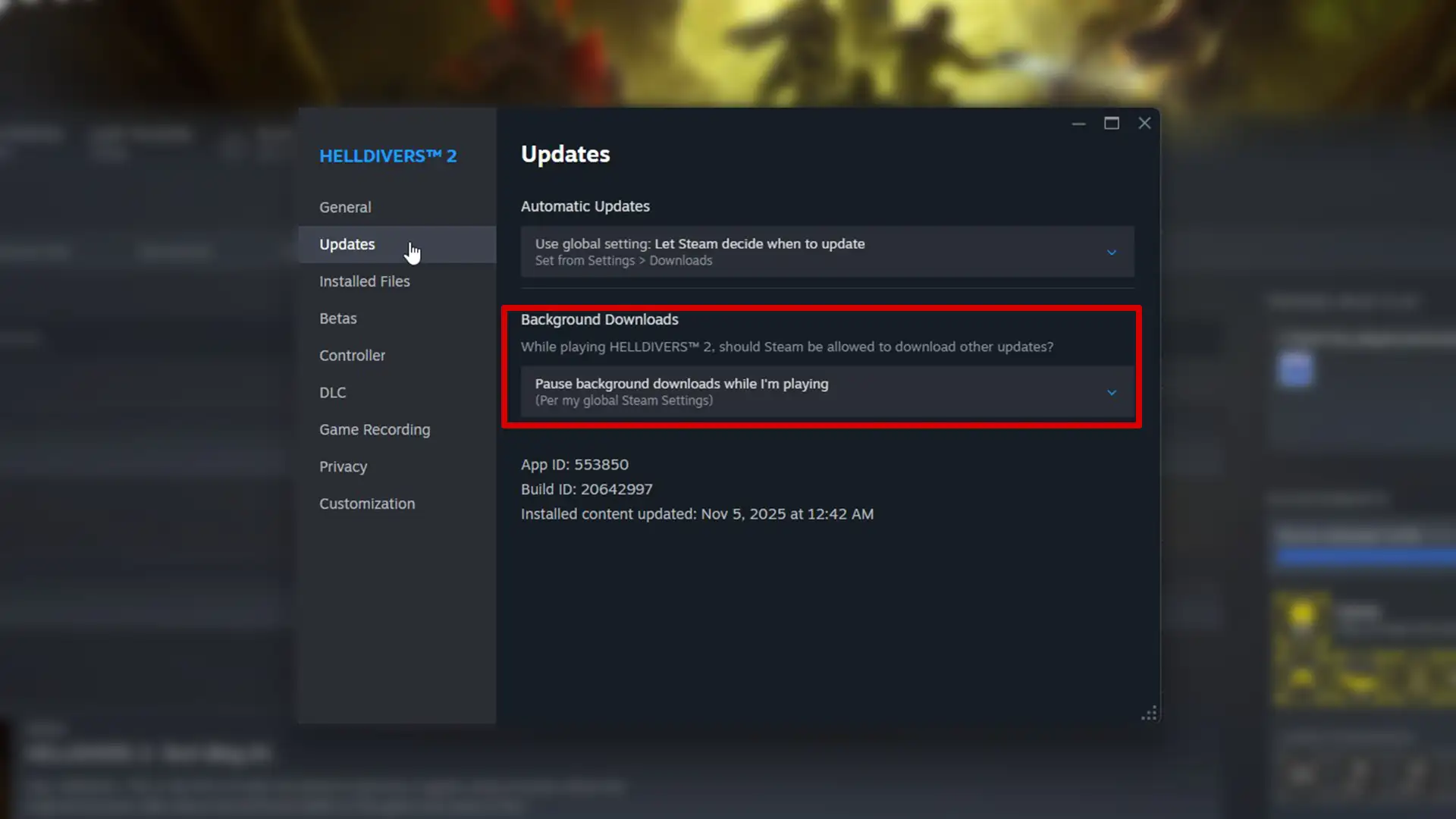 pause background downloads steam