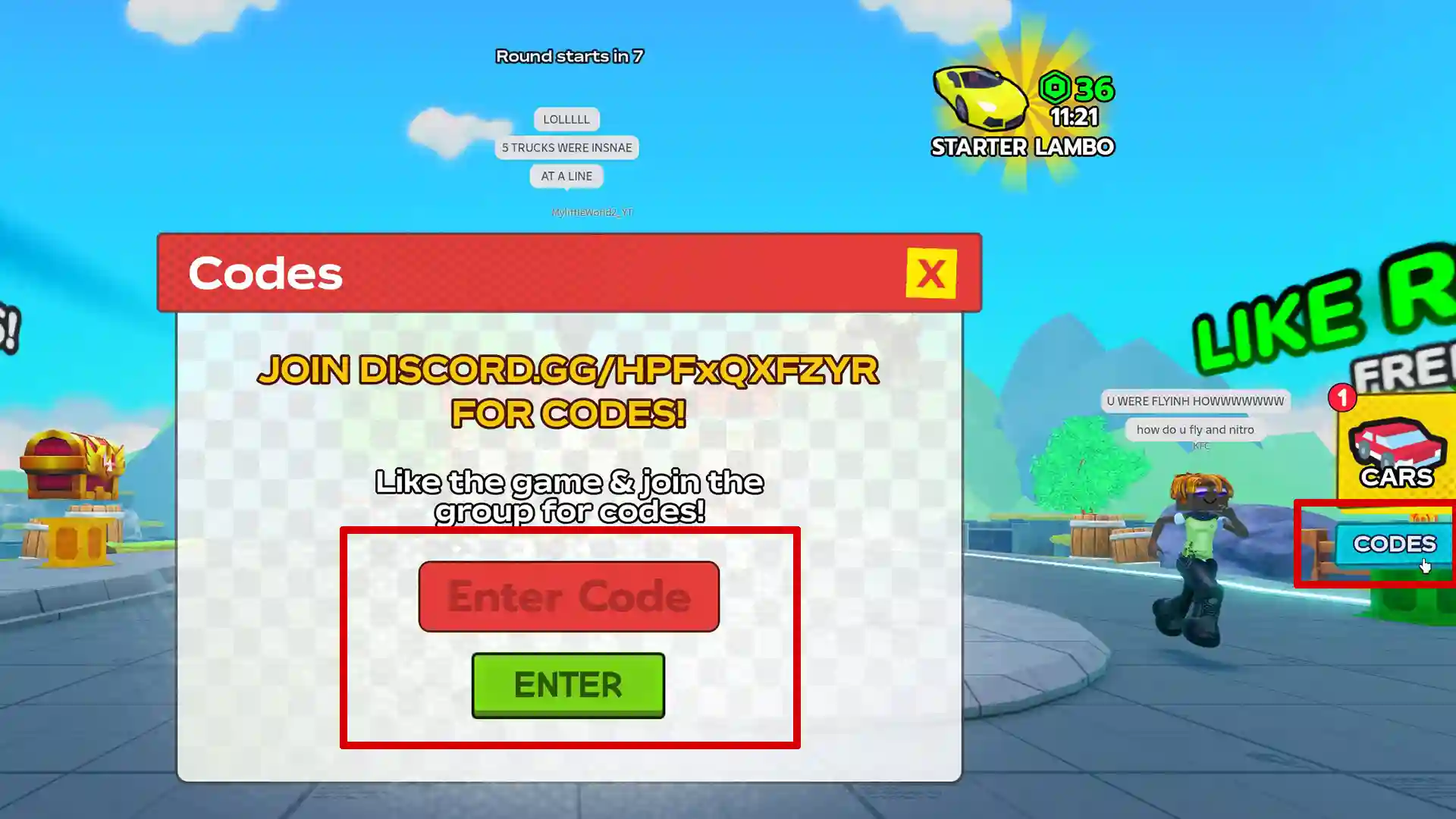 redeem cars vs trucks roblox codes