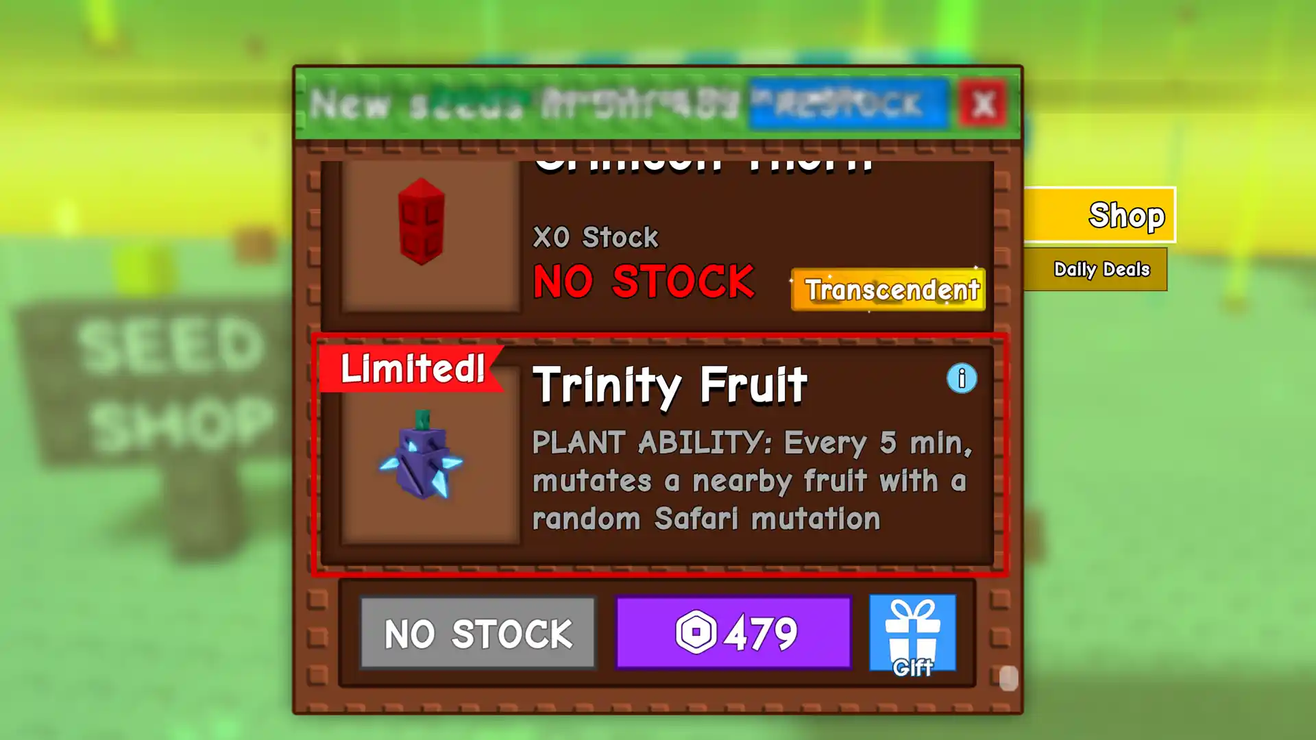 trinity fruit in seed shop gag