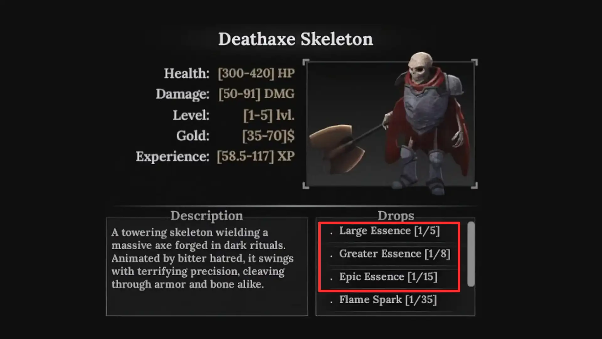 deathaxe skeleton essence drops