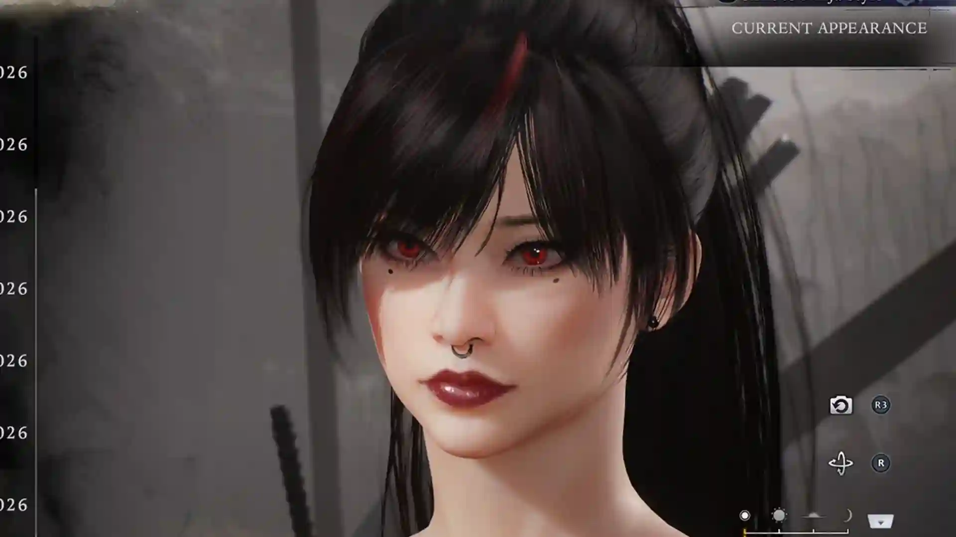 pelo negro ojos rojos labios rojos