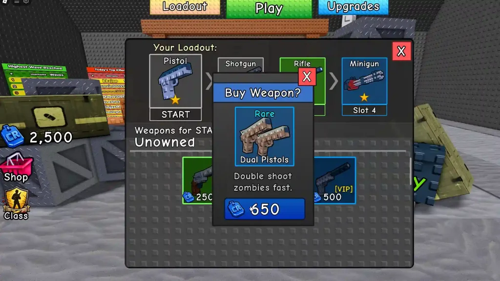 buying weapons with credits