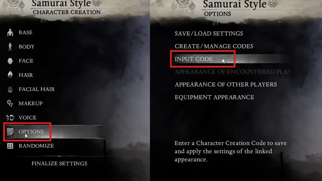 how to input nioh 3 character creation cc codes