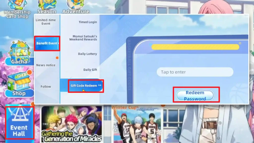 Kuroko Basketball Street Rivals Codes Redeem steps