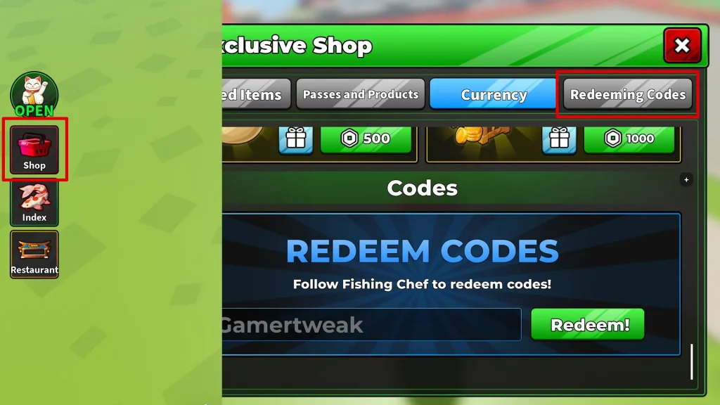 Fishing Chef Codes Redeem steps